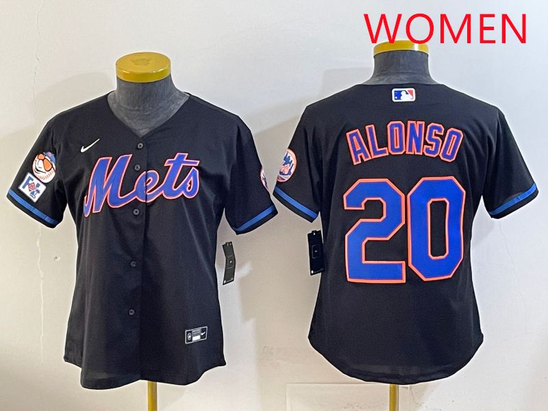 Women 2025 New York Mets #20 Alonso Black Game Nike MLB Jersey style 7